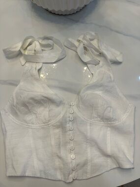 White Button-Front Bustier Crop Top